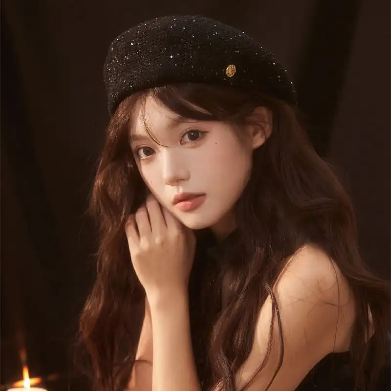 帽子 5色展開 ベレー帽 スパンコール キラキラ デート ブラック