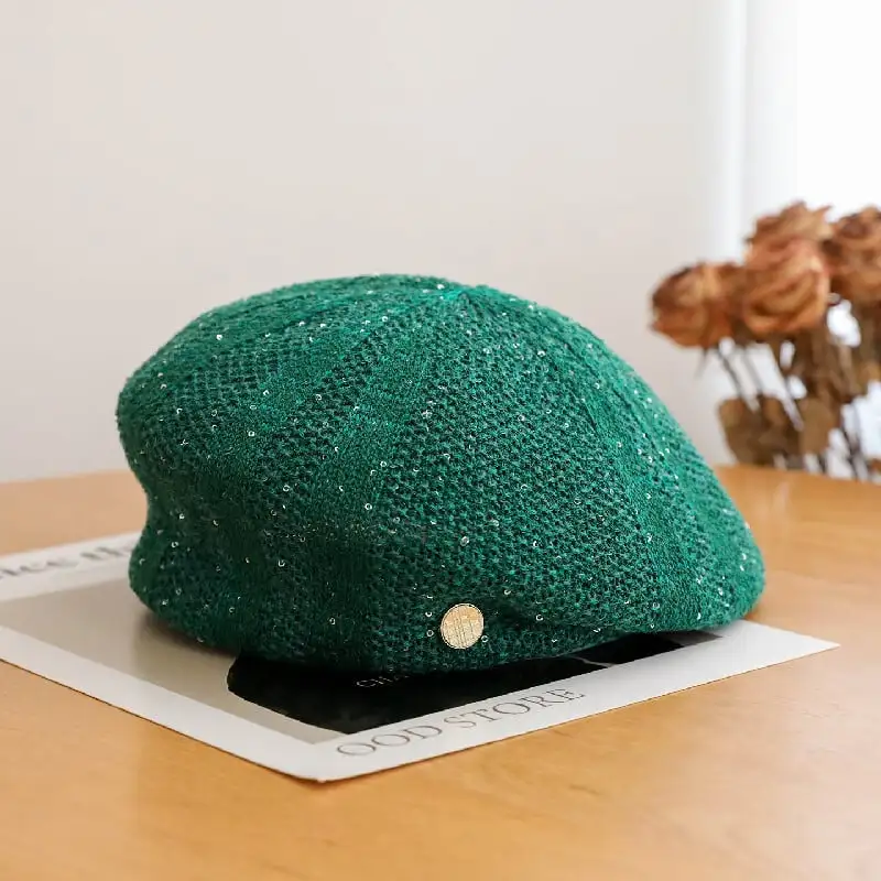 帽子 5色展開 ベレー帽 スパンコール キラキラ デート ブラック