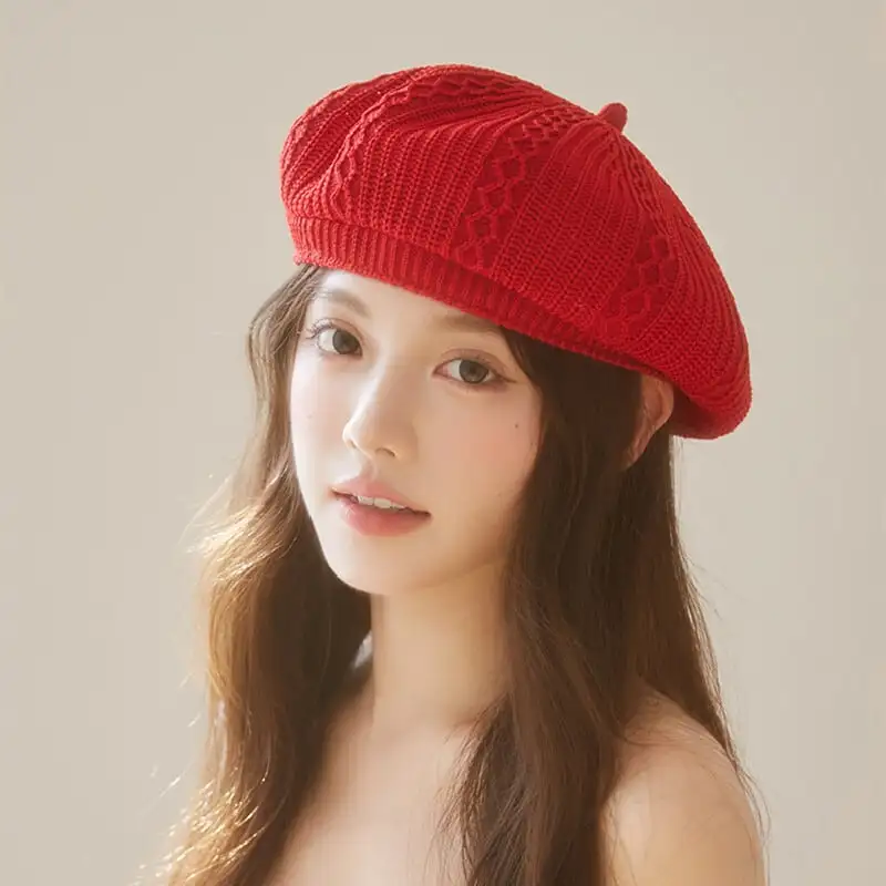 帽子 4色展開 ニットベレー 無地 ベレー帽 レッド ブラック ブルー ライトブラウン