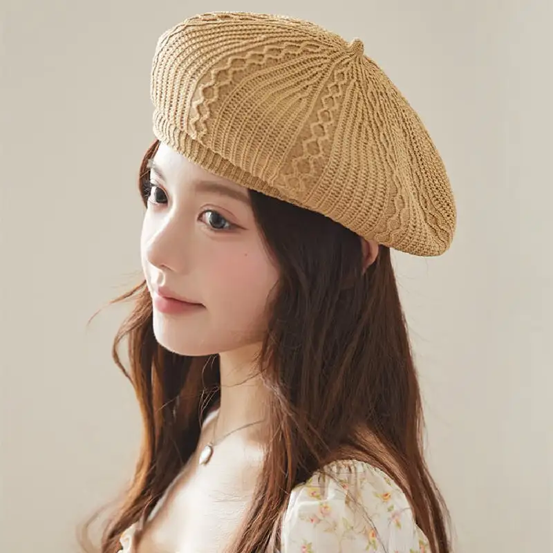 帽子 4色展開 ニットベレー 無地 ベレー帽 レッド ブラック ブルー ライトブラウン