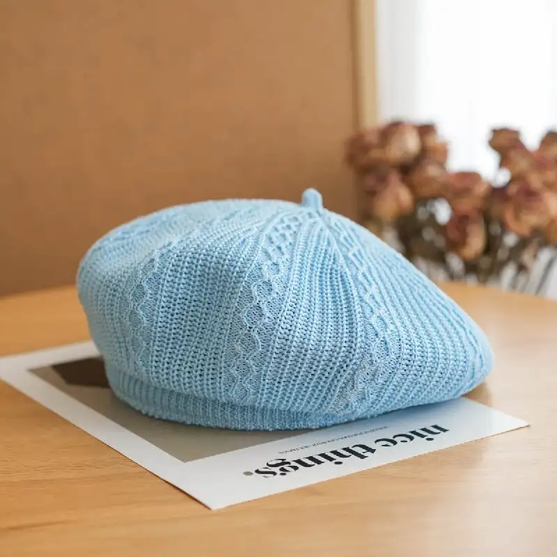 帽子 4色展開 ニットベレー 無地 ベレー帽 レッド ブラック ブルー ライトブラウン