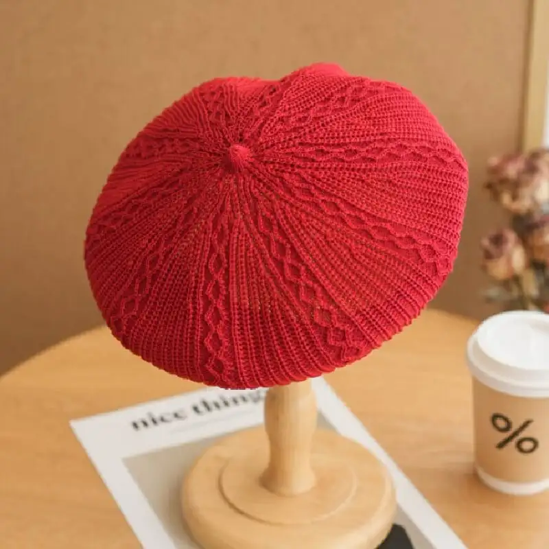 帽子 4色展開 ニットベレー 無地 ベレー帽 レッド ブラック ブルー ライトブラウン