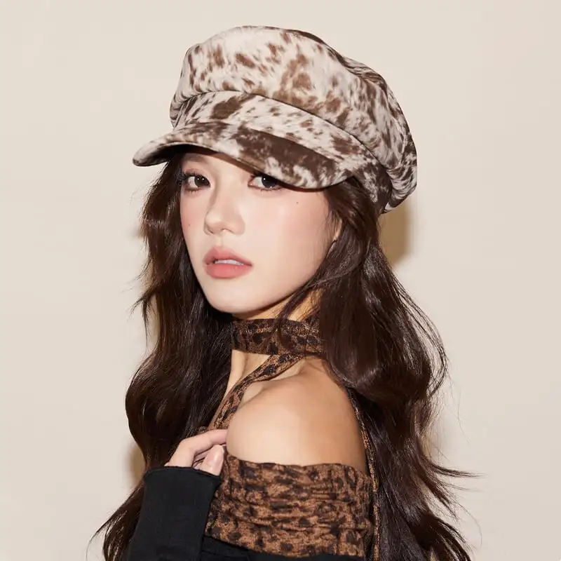 3colors 帽子 ベレー帽 ヒョウ柄 ニューボーイハット ガール