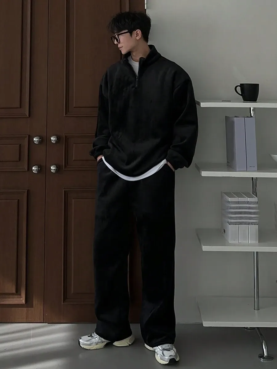 メンズ 無地 カジュアル スタンドカラートップス パンツセット