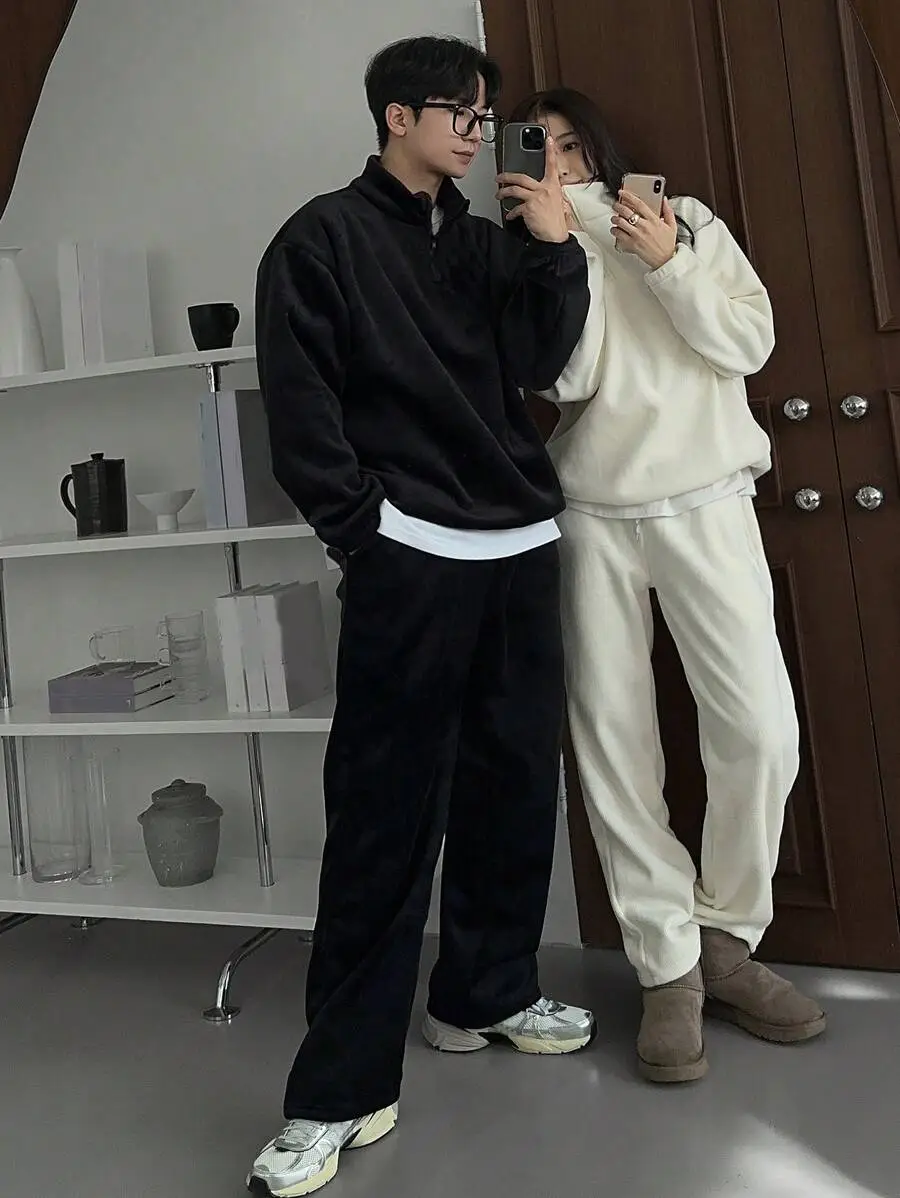 メンズ 無地 カジュアル スタンドカラートップス パンツセット