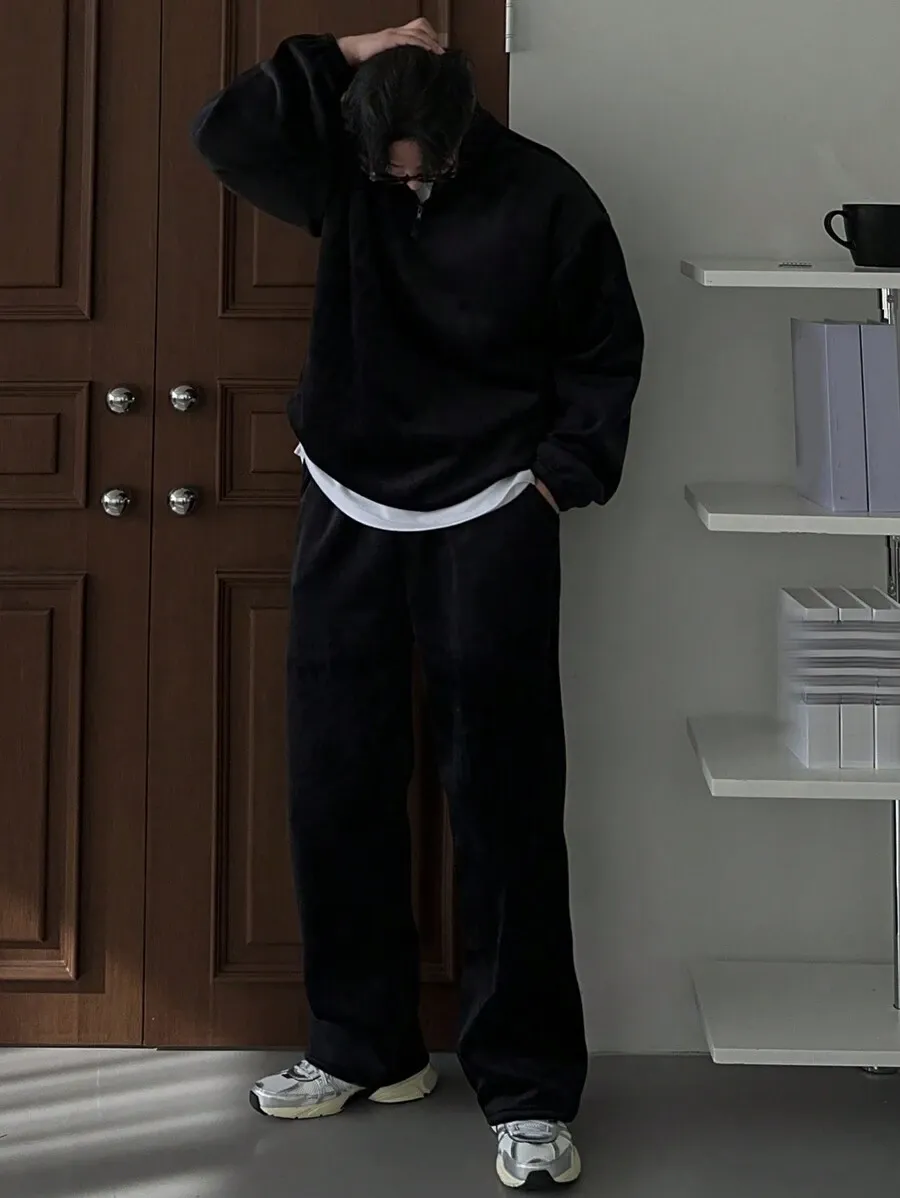 メンズ 無地 カジュアル スタンドカラートップス パンツセット