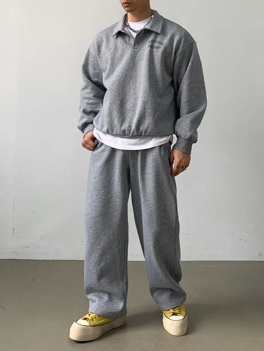 メンズ レター プリント 長袖 トップス パンツ カジュアルスーツ