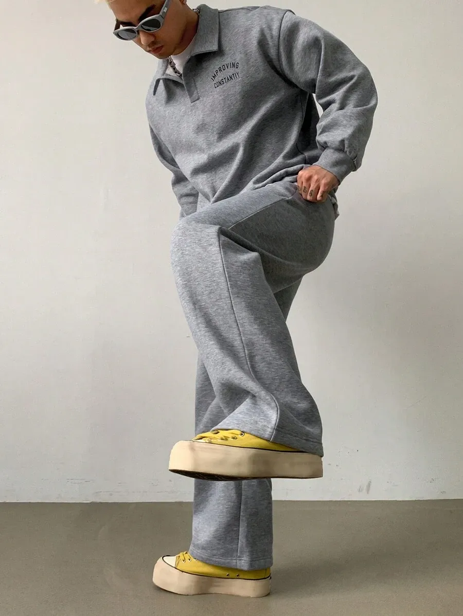 メンズ レター プリント 長袖 トップス パンツ カジュアルスーツ