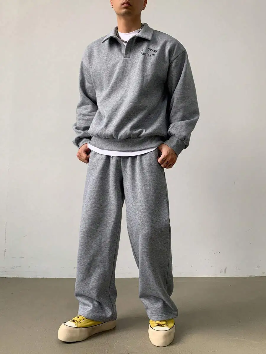 メンズ レター プリント 長袖 トップス パンツ カジュアルスーツ