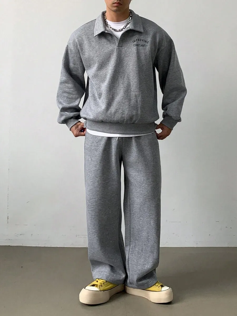 メンズ レター プリント 長袖 トップス パンツ カジュアルスーツ