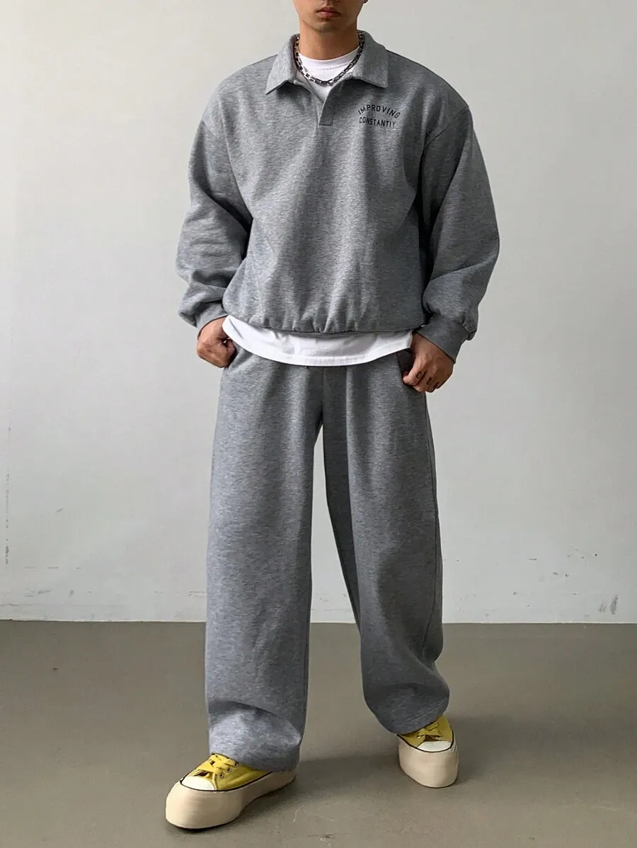 メンズ レター プリント 長袖 トップス パンツ カジュアルスーツ