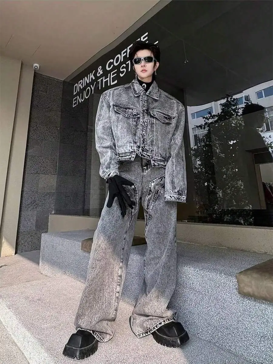 トレンディ レトロ デニムジャケット ロングパンツ セットアップ