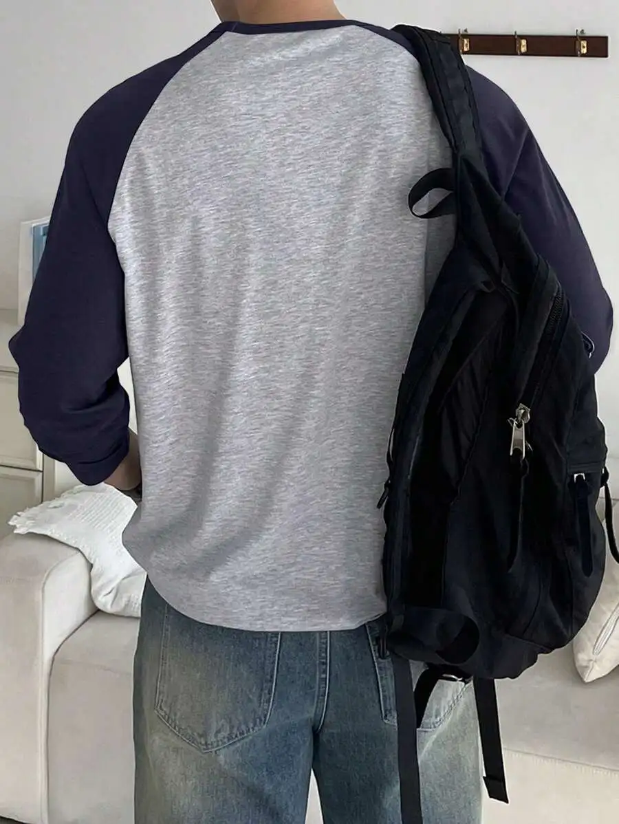 クルーネック カジュアル コントラストカラー 長袖 Tシャツ