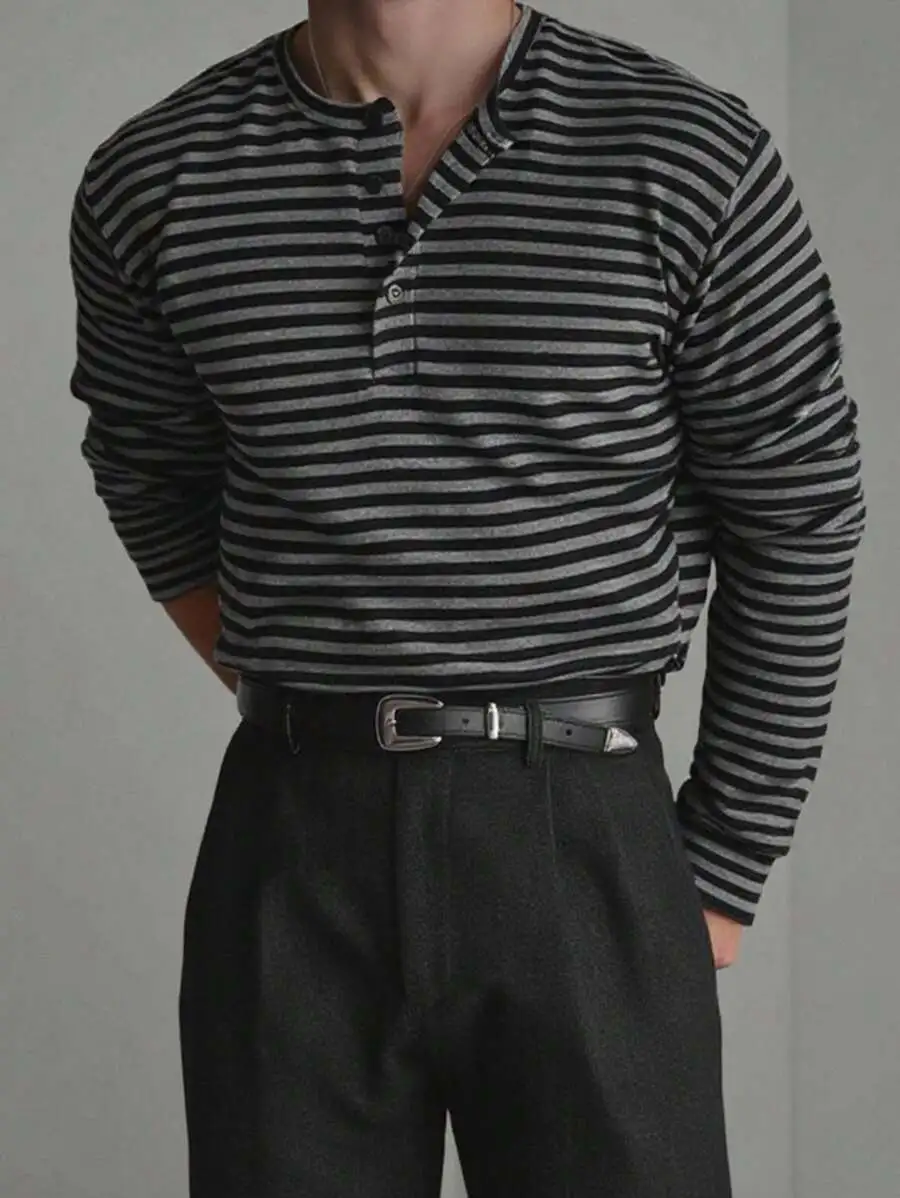 メンズ カジュアル ストライプ 長袖 Tシャツ