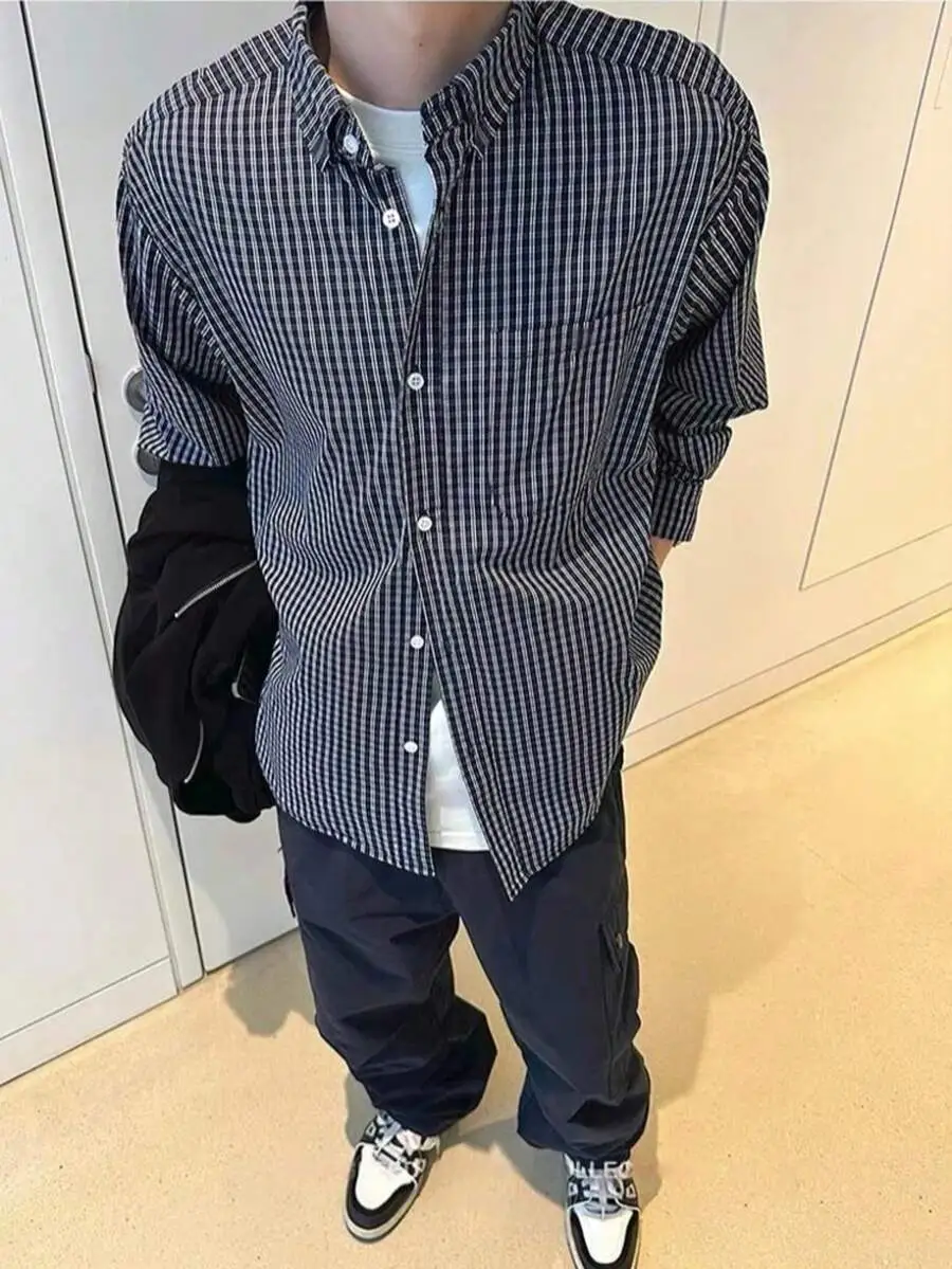 通勤に最適 カジュアル チェック リラックスフィット 長袖シャツ