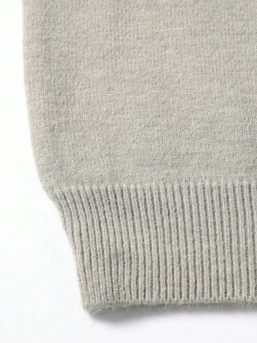 グレークルーネック 暖かい ボタン付き襟デザイン カジュアル シンプル  デイリー 長袖 ニットセーター