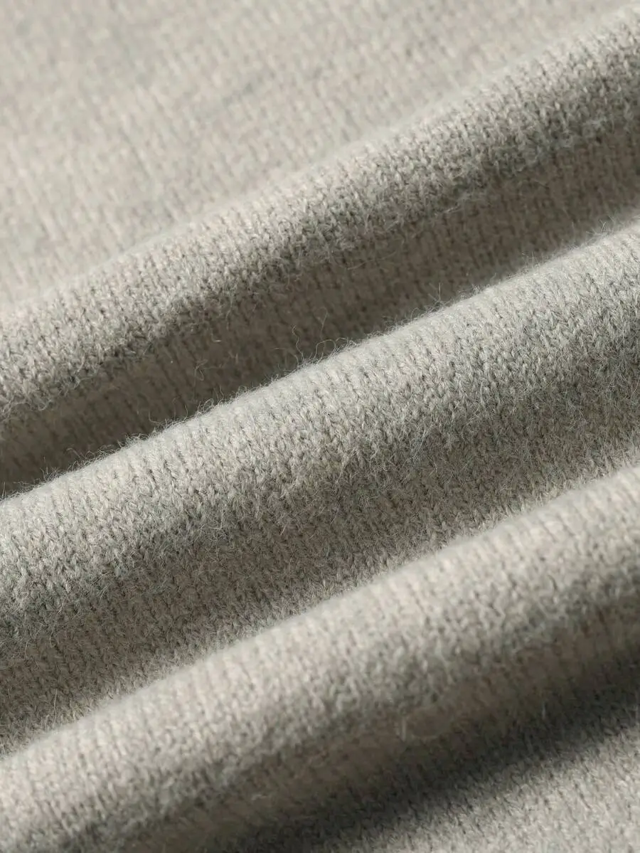 グレークルーネック 暖かい ボタン付き襟デザイン カジュアル シンプル  デイリー 長袖 ニットセーター