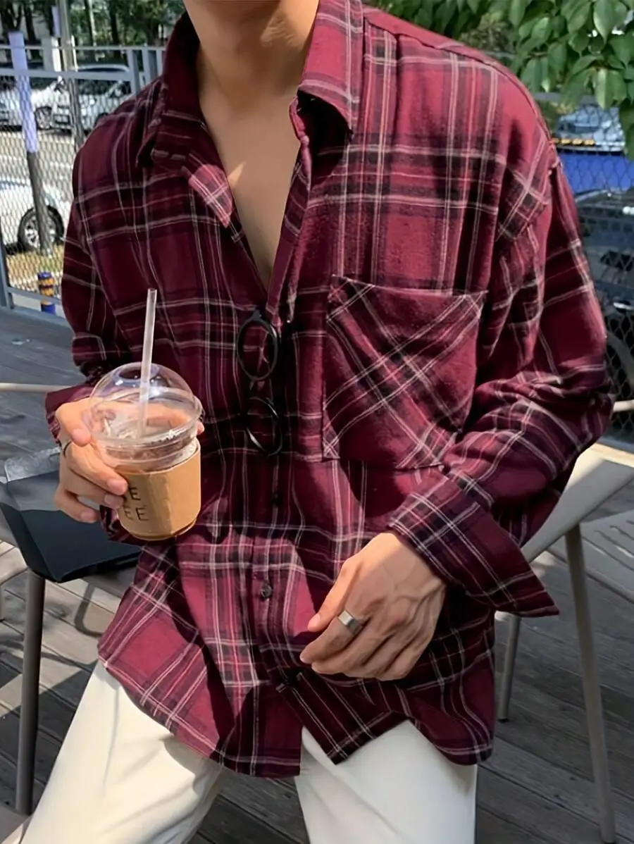 カジュアル レトロ クラシック チェック柄 長袖シャツ