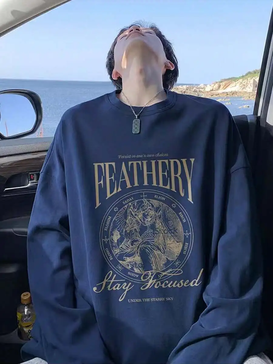 コットン クルーネック ゆったり カジュアル 長袖 Tシャツ