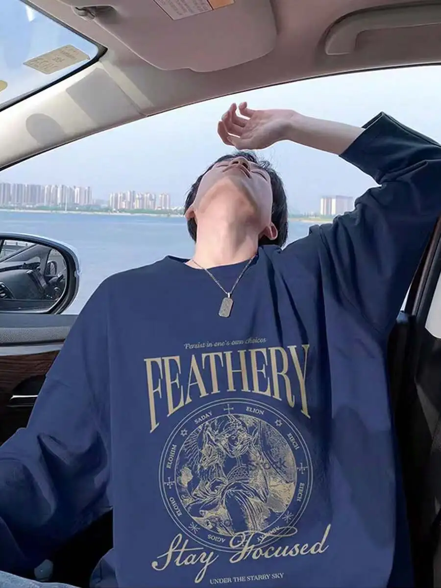 コットン クルーネック ゆったり カジュアル 長袖 Tシャツ