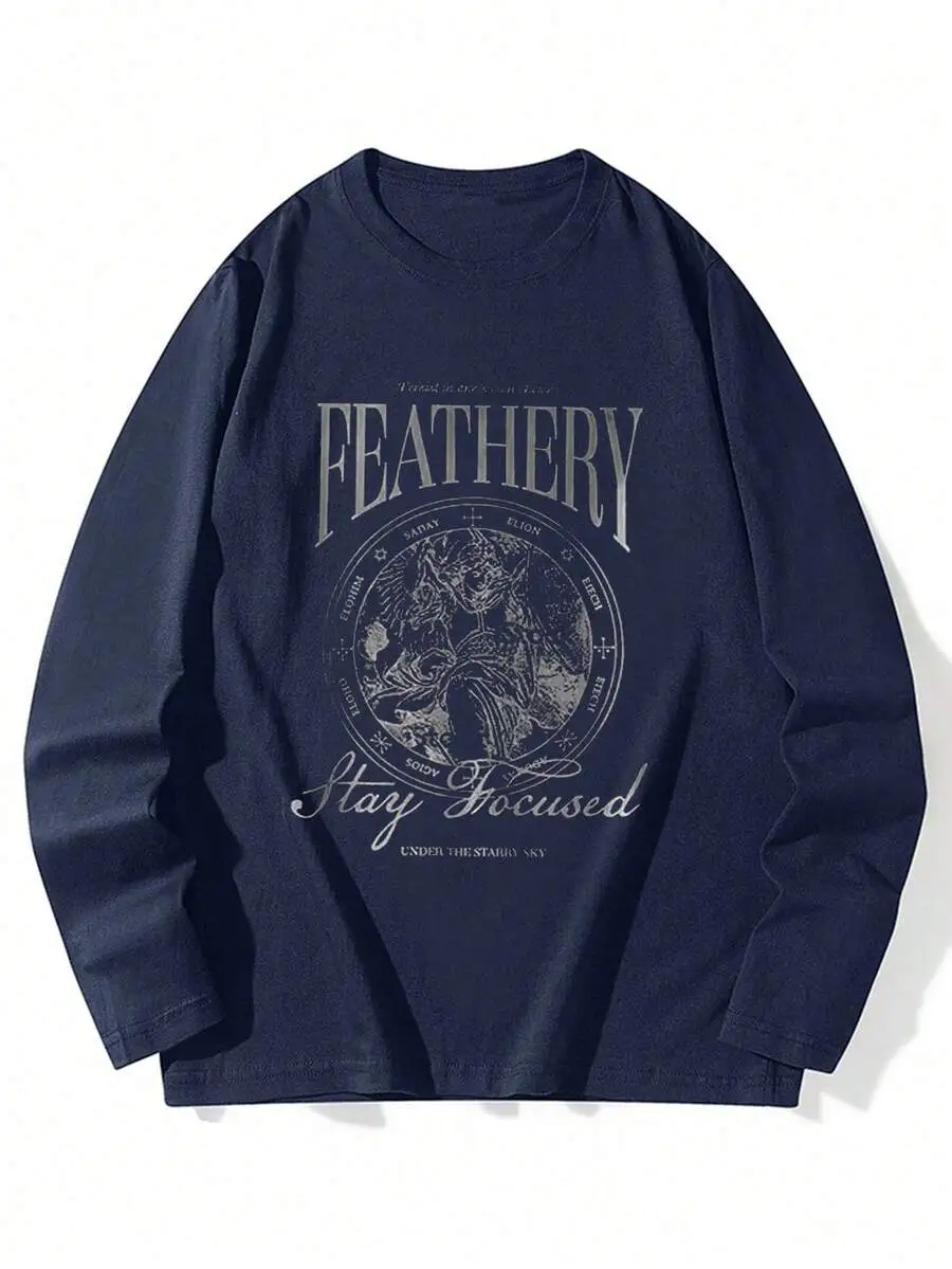 コットン クルーネック ゆったり カジュアル 長袖 Tシャツ