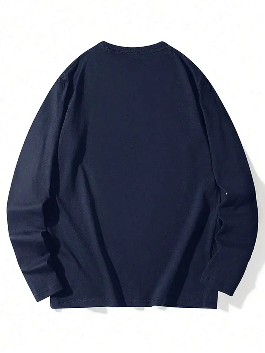 コットン クルーネック ゆったり カジュアル 長袖 Tシャツ