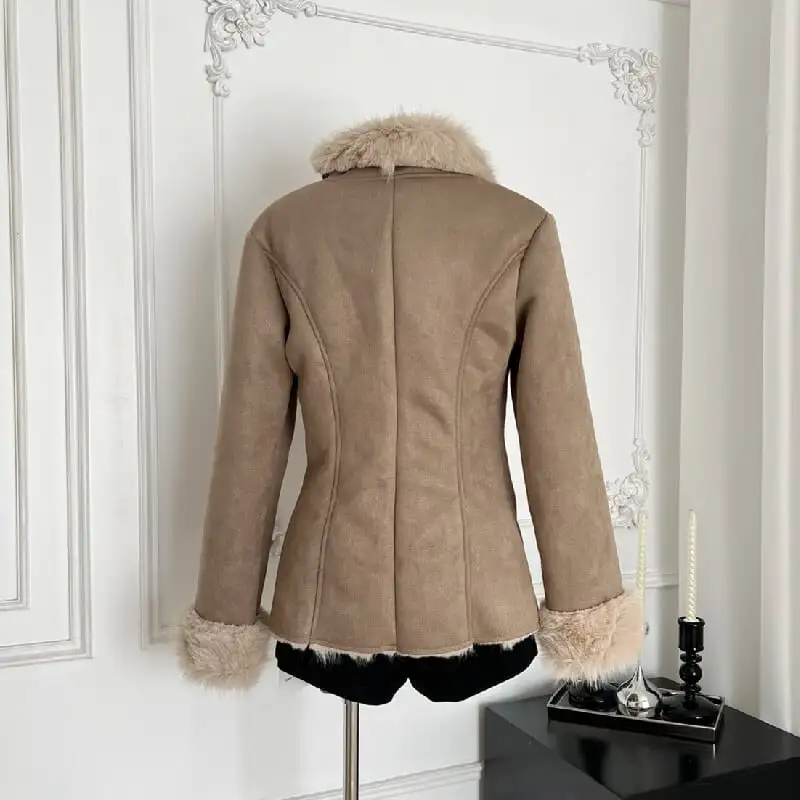 アウター コート シングルブレスト 暖かい フェミニン ブラウン