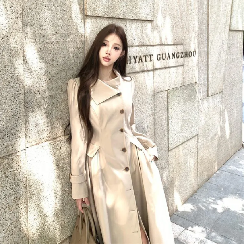 トレンチ風ワンピース 大人カジュアル すっきり ダークベージュ