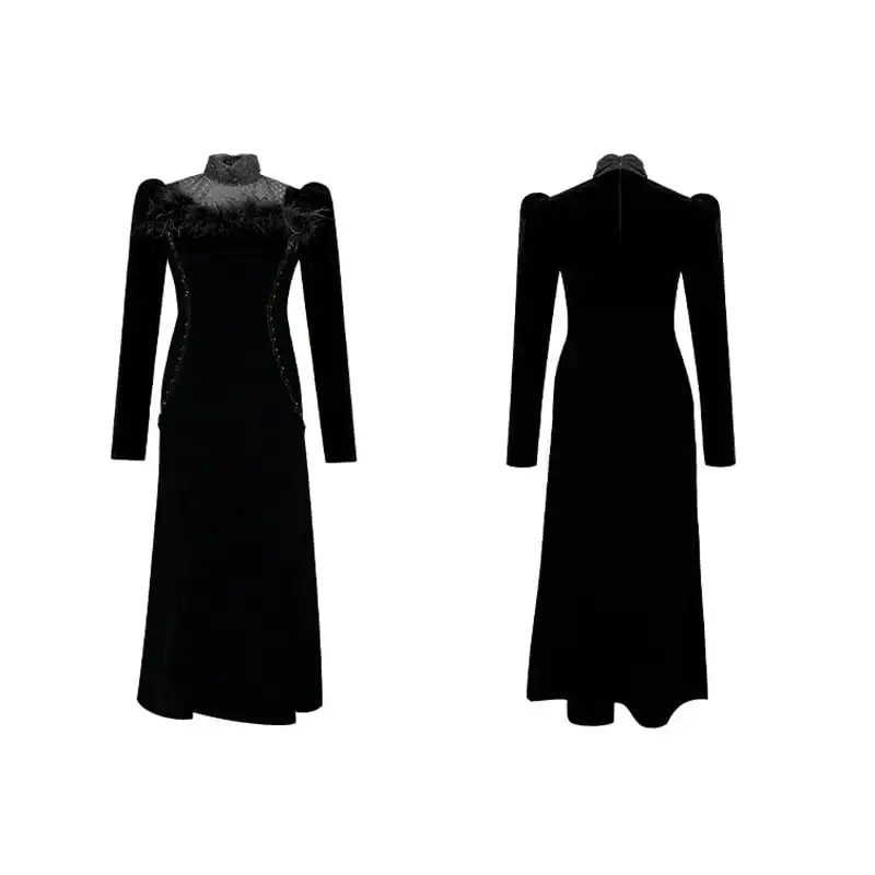 ワンピース ベルベット レトロ メッシュ ブラック