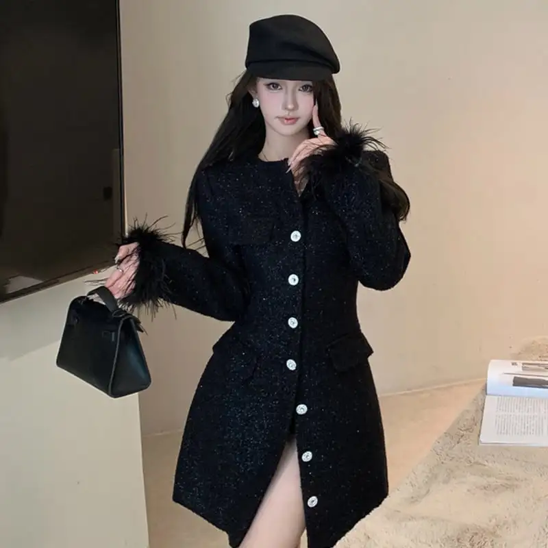 アウター ジャケット 袖口ファー付き フワフワ 上品 ホワイト ブラック