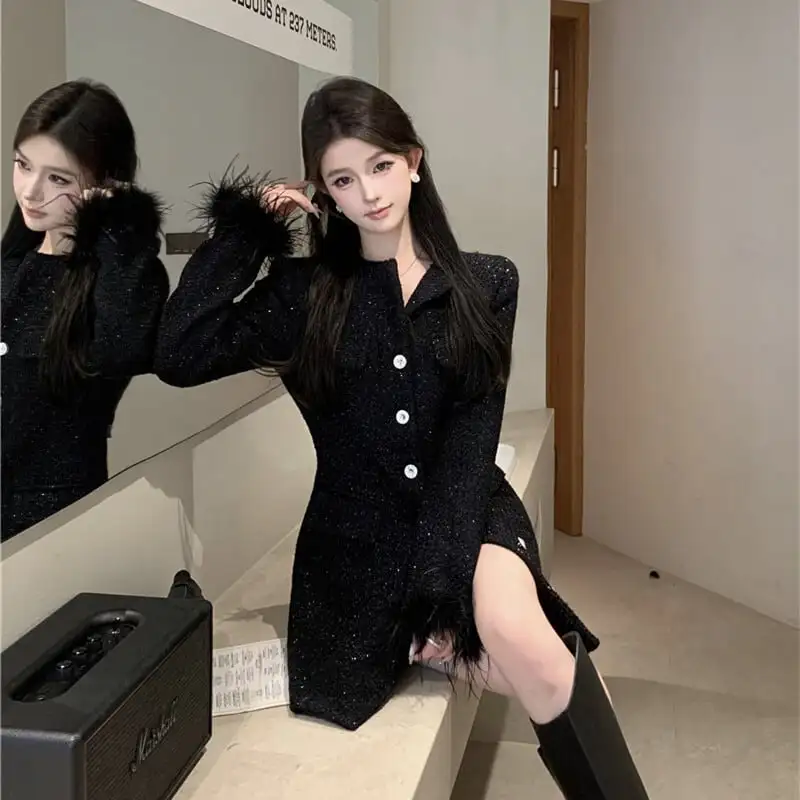 アウター ジャケット 袖口ファー付き フワフワ 上品 ホワイト ブラック