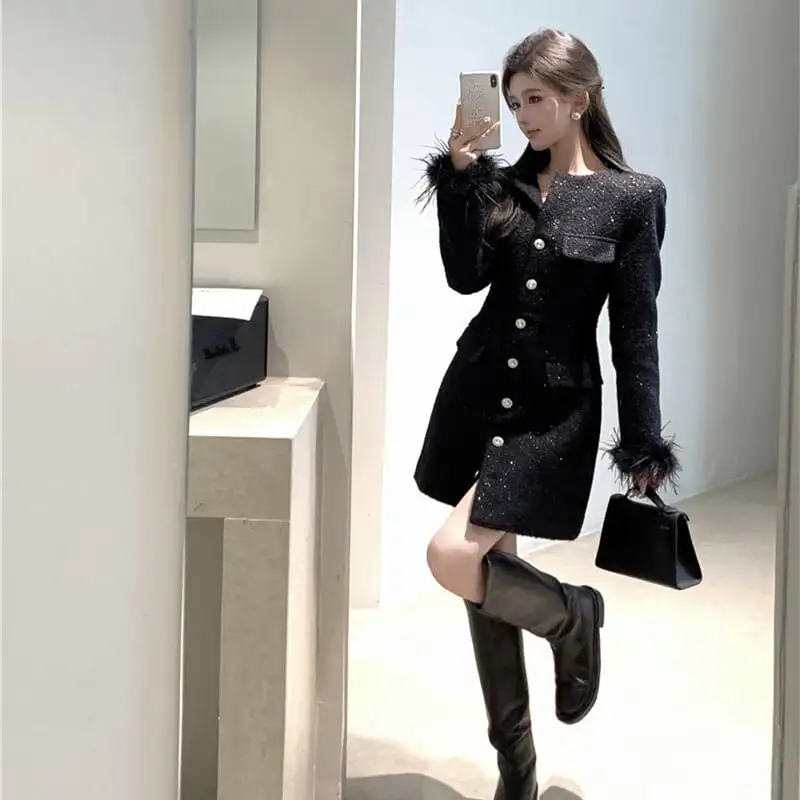 アウター ジャケット 袖口ファー付き フワフワ 上品 ホワイト ブラック