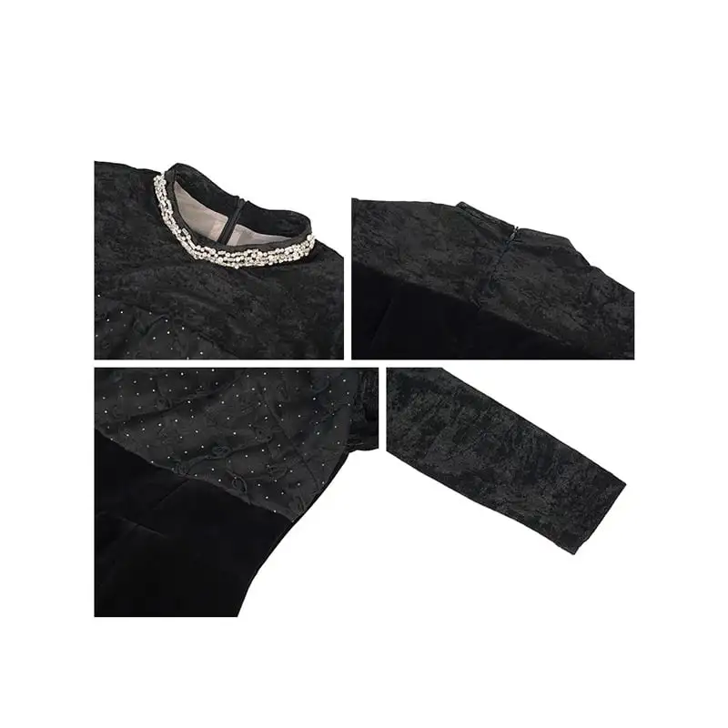 ワンピース ハイウエスト ラウンドネック レトロ ブラック