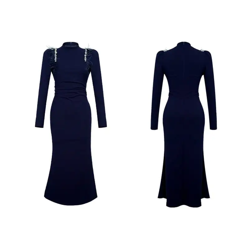 ワンピース デザイン感 長袖 タイト 細見え