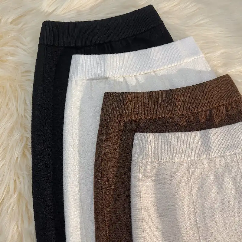 4colors スカート マーメイド ニット フリンジ ホワイト ベージュ ブラック コーヒー色