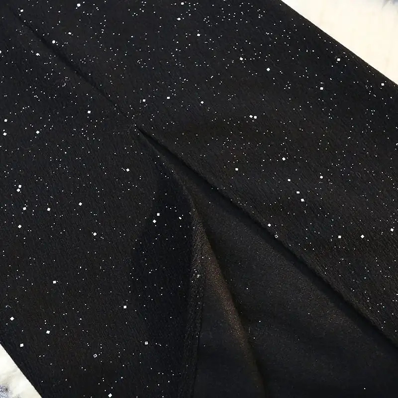 ボトムス スカート スパンコール バックスリット ダークグレー ブラック