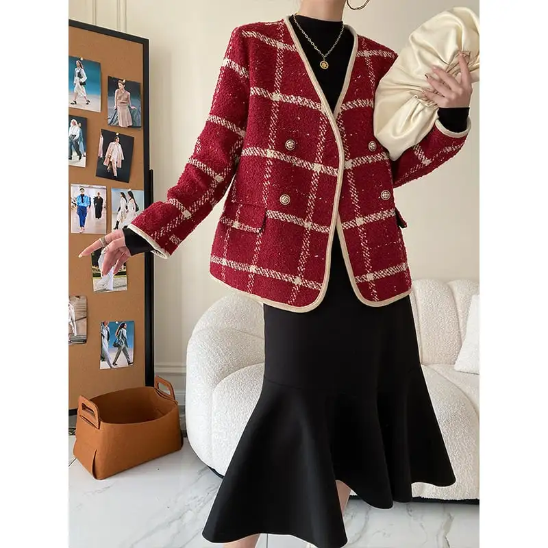 アウター ジャケット チェック柄 綿入れ 目を奪われる レッド