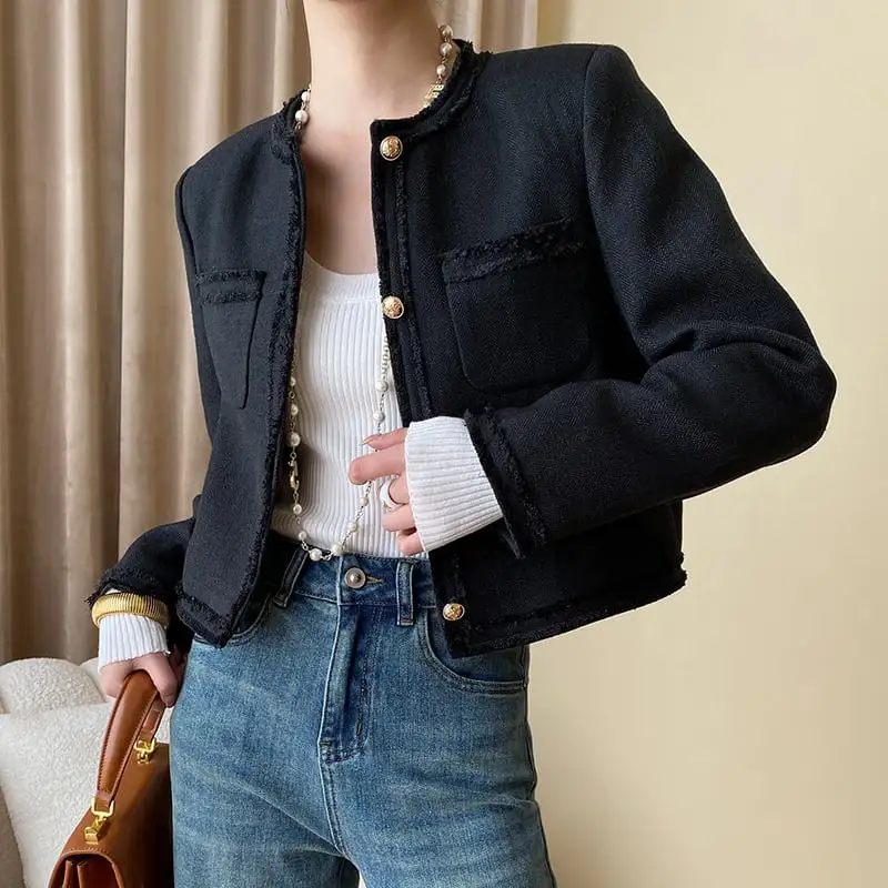 アウター ジャケット 定番 フリンジデザイン 長袖 ブラック