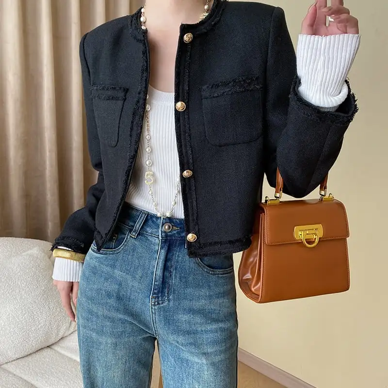 アウター ジャケット 定番 フリンジデザイン 長袖 ブラック