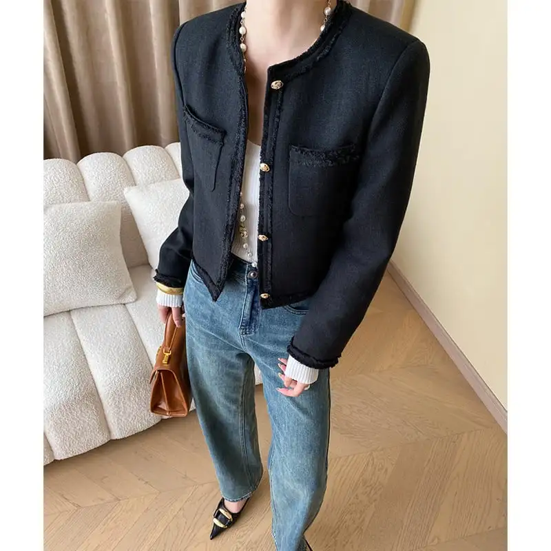 アウター ジャケット 定番 フリンジデザイン 長袖 ブラック