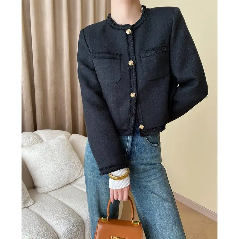 アウター ジャケット 定番 フリンジデザイン 長袖 ブラック