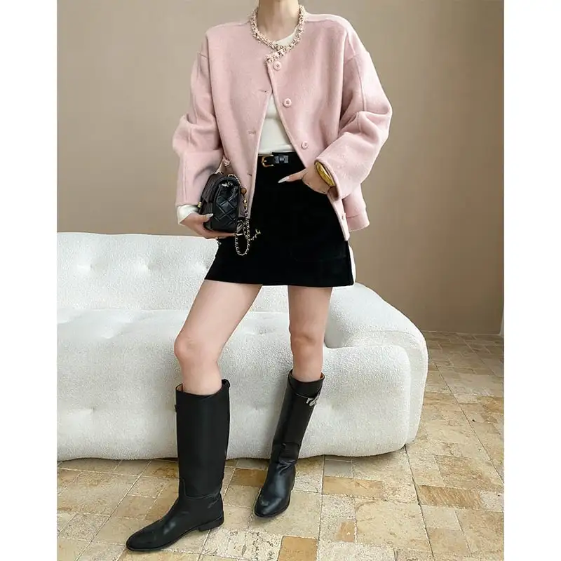 アウター ジャケット ダブルクロス 貝殻レース 長袖 ピンク