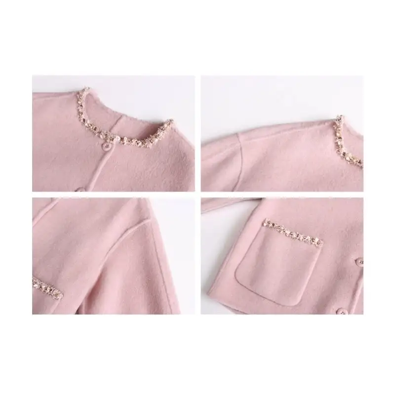 アウター ジャケット ダブルクロス 貝殻レース 長袖 ピンク