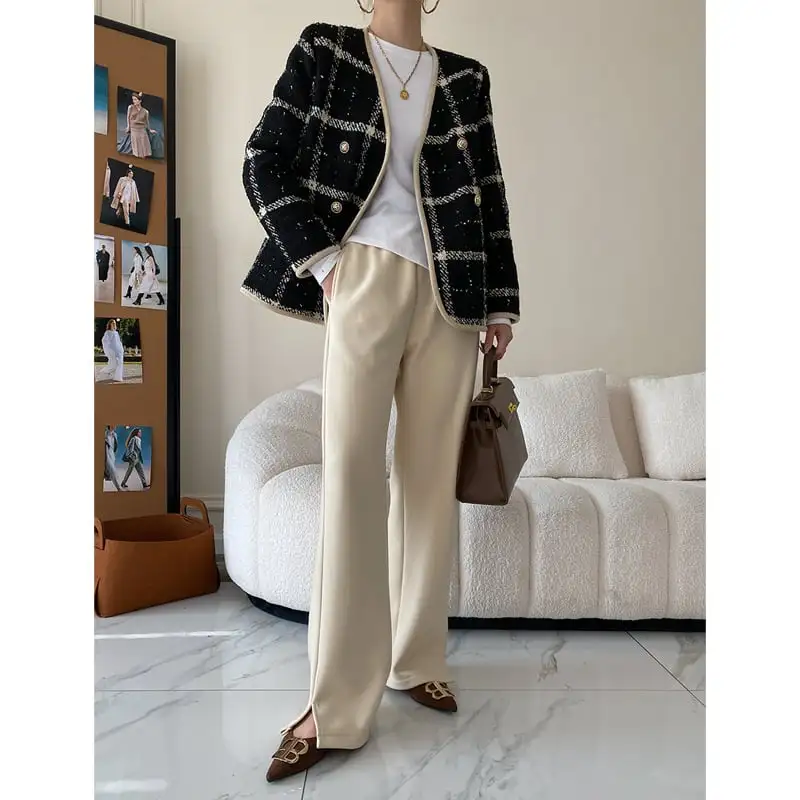 アウター ジャケット チェック柄 長袖 綿入れ ブラック