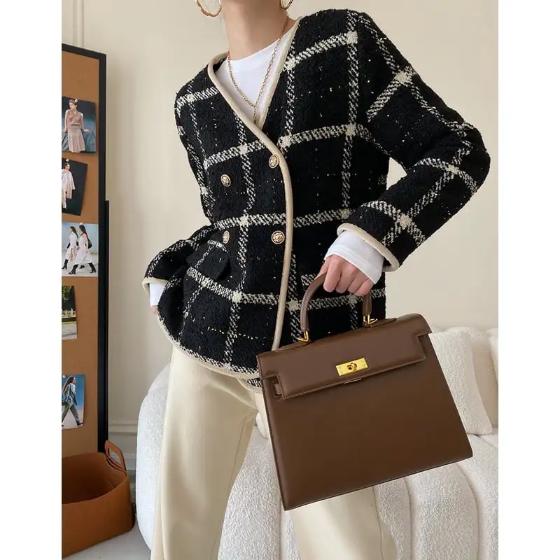 アウター ジャケット チェック柄 長袖 綿入れ ブラック