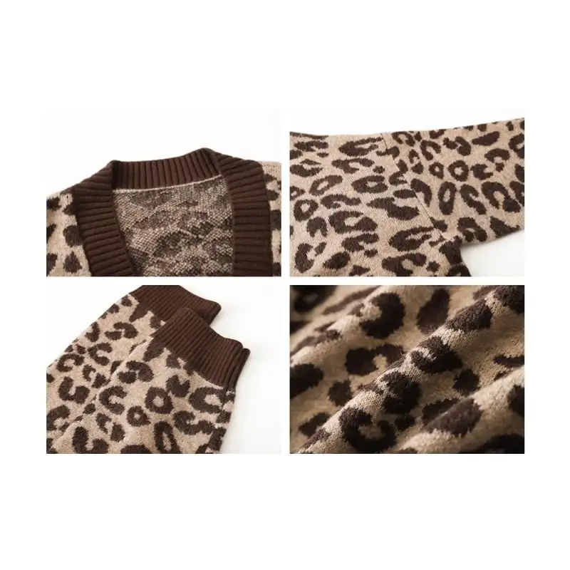ヒョウ柄 カーディガン くつろぎ ゆったり カジュアル コーヒー色 グレー