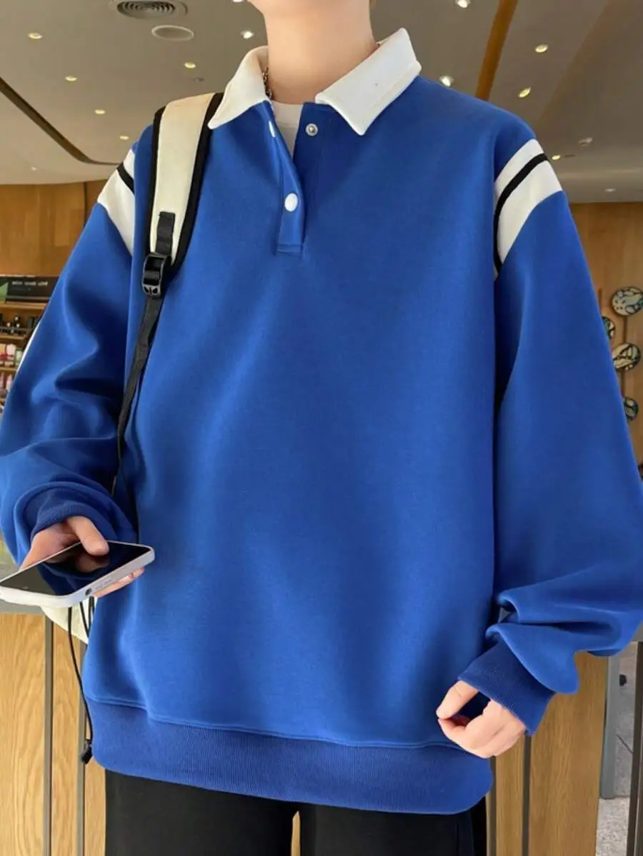 スウェット 長袖 ファッション トレンド 快適 カジュアル ポロシャツ