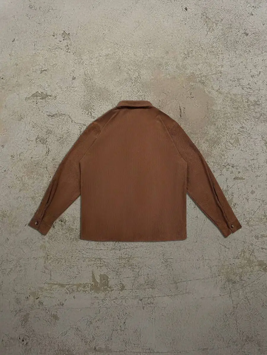 コーデュロイ 無地 ストライプ カジュアル レトロ ボタンアップ ポケットシャツ