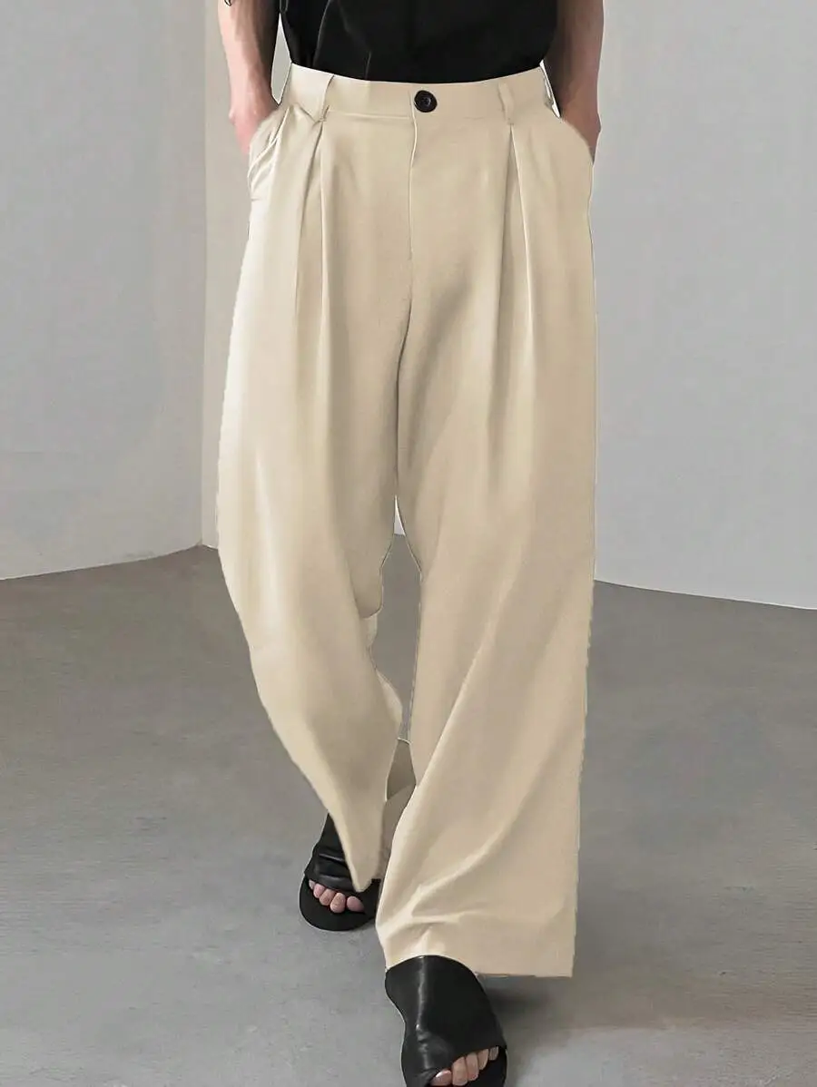 折り返しウエスト プリーツ ワイドレッグ パンツ ルーズ