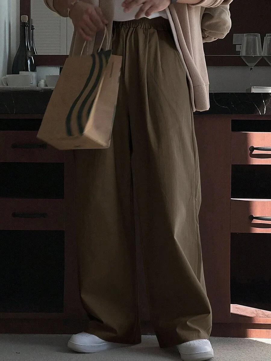 ソリッドブラウン プリーツポケットパンツ